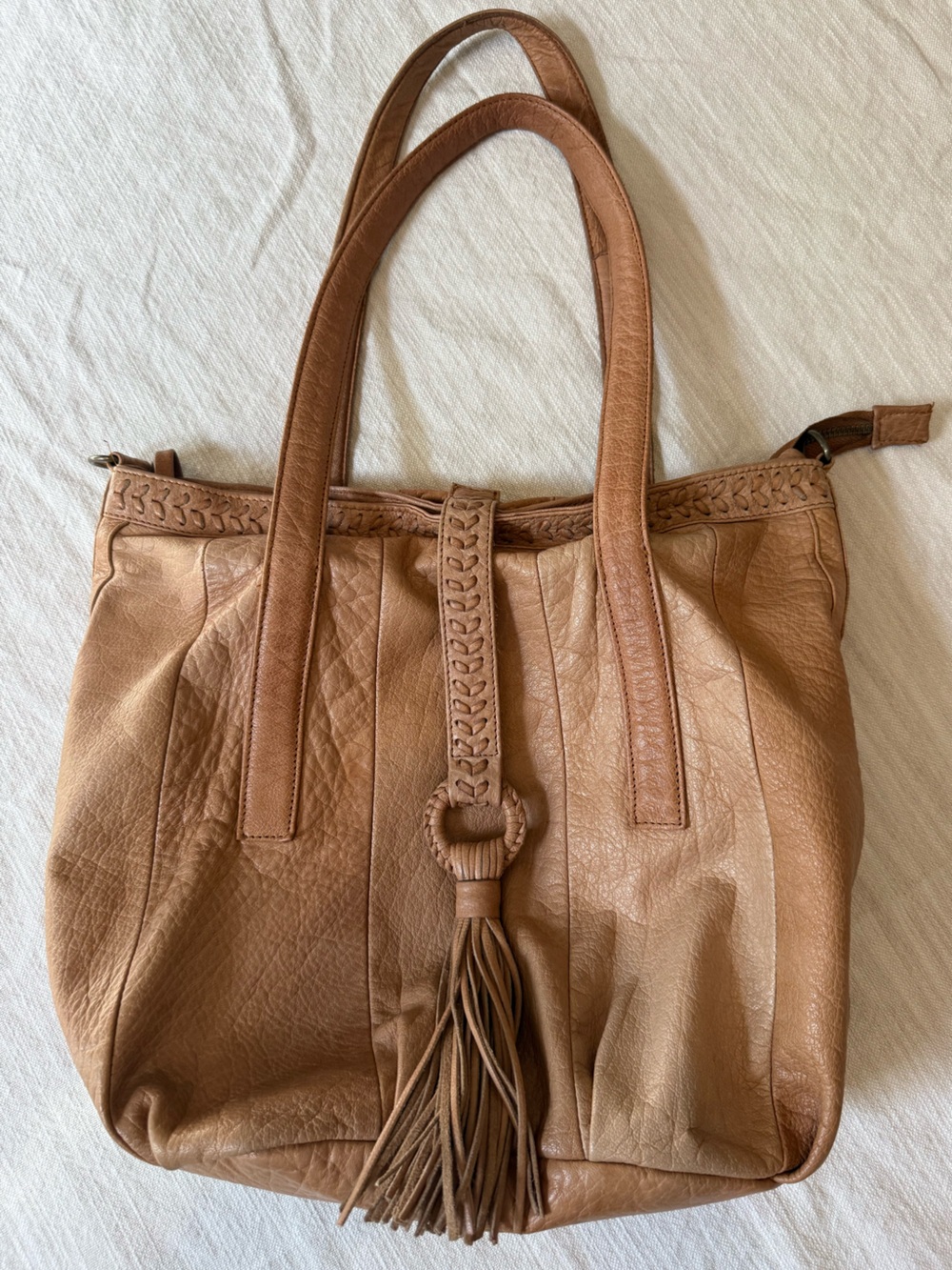 Day & Mood Leather Tassel Slouchy Boho Hobo Shoulder Bag Purse in Tan